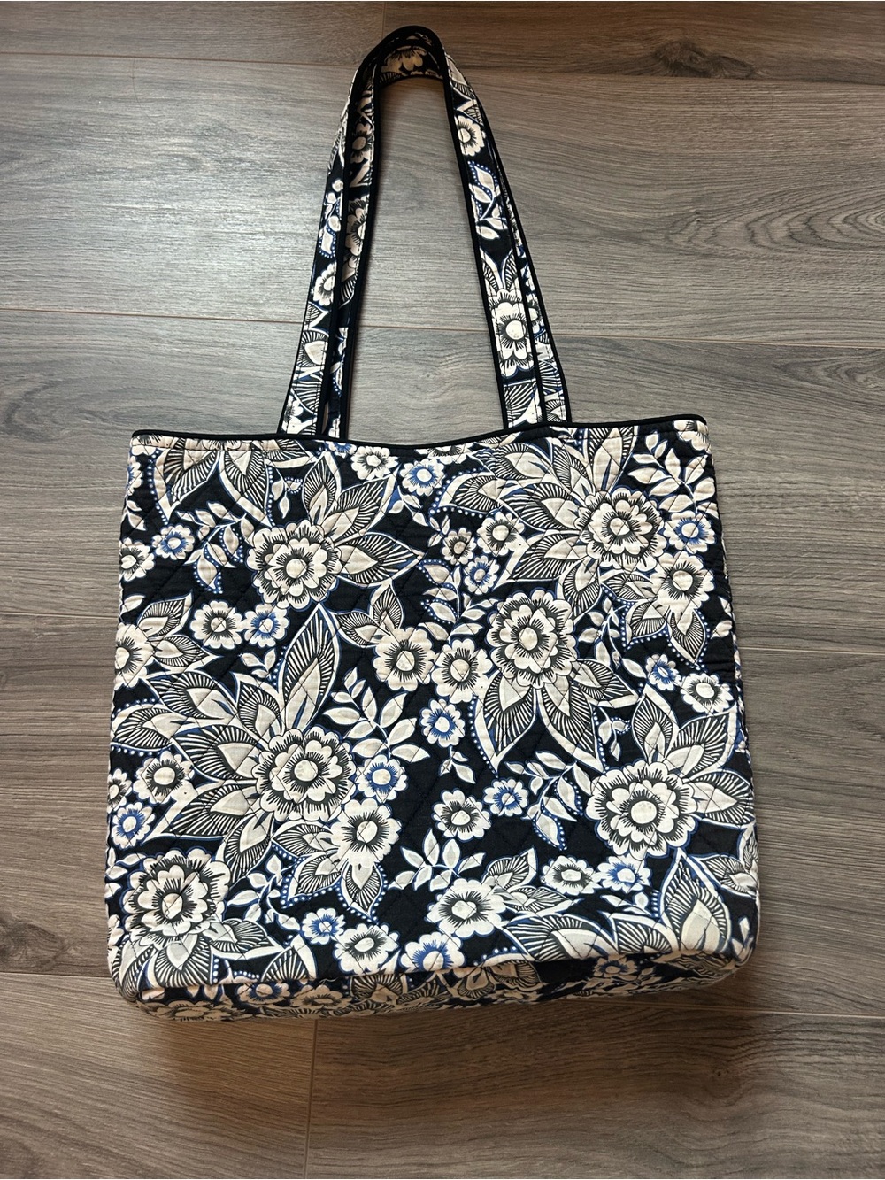 Vera Bradley Black and White Quilted Floral Shoulder Tote